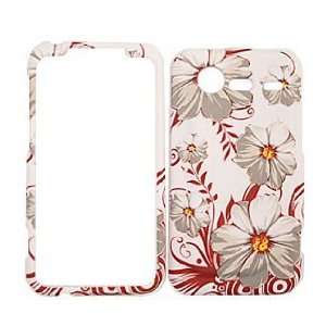 HTC Incredible2 White Flowers with Red Leaves Hard Rubberized Case 