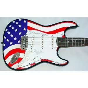  Credence Clearwater Revival Signed USA Flag Guitar & Proof 