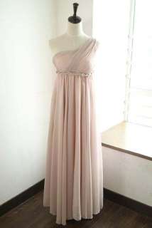 Light Pink One Shoulder Pleated BOHO Chiffon Maxi Full Dress M L XL 