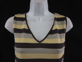 AKRIS Yellow Brown Striped Sleeveless Shirt Top Sz 8  