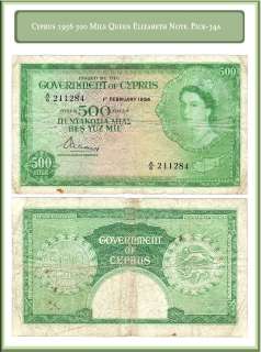Cyprus 1956 500 Mils Queen Elizabeth Note. Pick 34a  