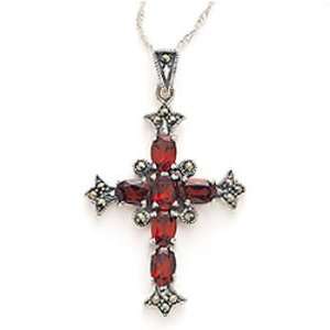  18 Sterling Silver Marcasite And Garnet Cross Necklace Jewelry