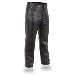   Mens Fully Lined 5 Pocket Leather Jean Pants. Clean Look. FMM802FB