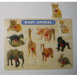  Baby Animal Wooden Puzzle with Pegs 