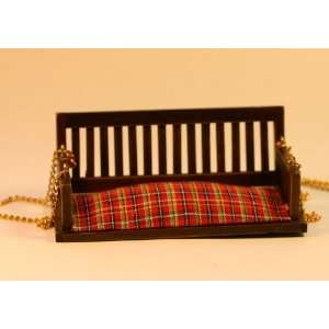   Dollhouse Miniature Wood Upholstered Plaid Porch Swing Toys & Games