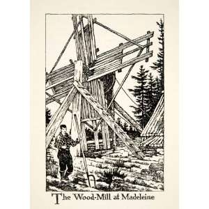 1947 Lithograph Wood Mill Madeleine Quebec Canada Lumberjack Log 