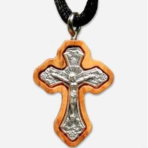  Olive Wood & Silver Crucifix Pendant (Necklace)
