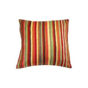  Crewel Embroidery Multi Color Stripe Decorative Pillow 