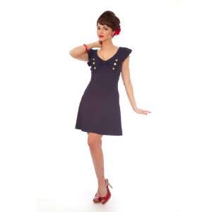 Plus Size Pinup 60s Vintage Design Navy Sweetheart Ruffle Mini Dress 