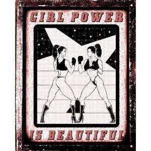  Girl Power sign sexy funny boxing / retro vintage bathroom 