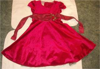 VALENTINES CHURCH RED VELOUR & SATIN ROSE FANCY TWIRL DRESS IRIS & IVY 
