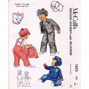 McCalls 1623 Vintage Sewing Pattern Toddlers Overalls Jacket Cap Size 