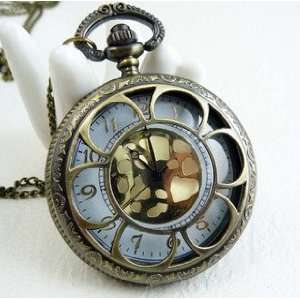  Large Bronze Gold Surface Sunflowers Pocket Watch Necklace 