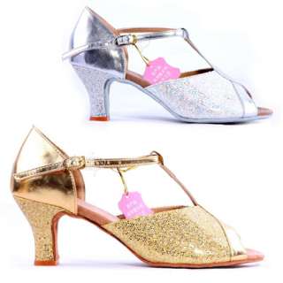 2012 New Womens Latin/salsa/ballroom dance shoes Silver&gold Heel 
