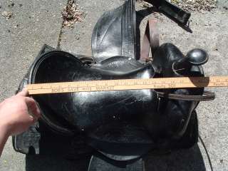 Used Western Tooled Leather Saddle Black 16 Seat Great Vintage Trail 