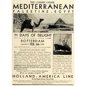  Cruise Egypt Camel Pyramids Ship Rotterdam   Original Print Ad Home