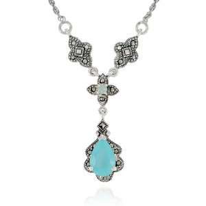   Silver Marcasite and Apatite Colored Glass Y Necklace, 17 Jewelry