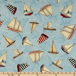  44 Wide Gone Sailing Ships Light Blue Fabric By The Yard 