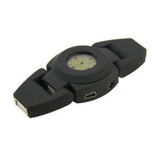  4 Port USB 2.0 Hub with Watch, Black