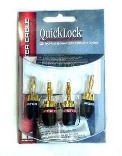 Monster Cable QL GMT H QuickLock Gold Banana Speaker Wire Connectors 