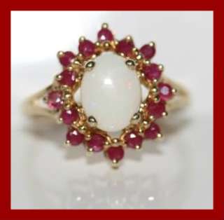 RUBY & SOLID OPAL CLUSTER 9CT YELLOW GOLD RING SIZE 8.5  