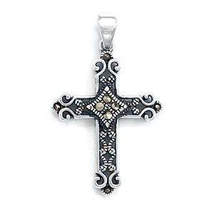   Marcasite Design Cross Pendant Sterling Silver, 16 inch Jewelry