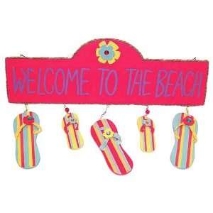    Welcome To The Beach Tropical Flip Flop Wall Plaque