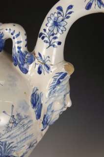 Antique Delft Tin Glazed Blue & White Ewer   Unusual  