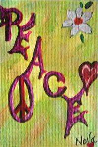ACEO Original Art Canvas Painting Peace Hart Flower  