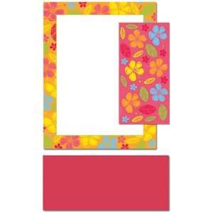 100 Hawaiian Flowers Letterhead Sheets, 50 Coordinating Stickers and 