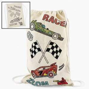  Canvas Color Your Own Race Car Drawstring Backpacks 