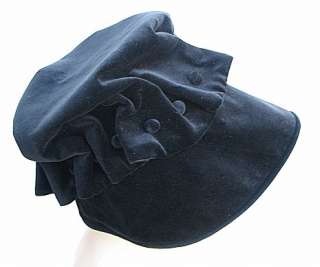 VINTAGE, LADIES BLACK CLOCHE BUCKET HAT hd made #1175  