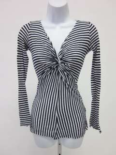 SCOOP NYC Navy Blue White Stripes Long Sleeve Top Sz S  
