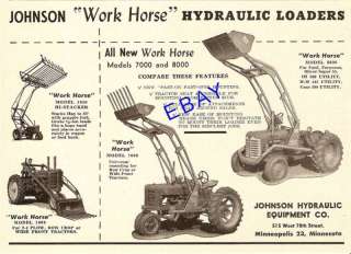 1957 JOHNSON WORK HORSE HYDRAULIC FRONT END LOADER AD  