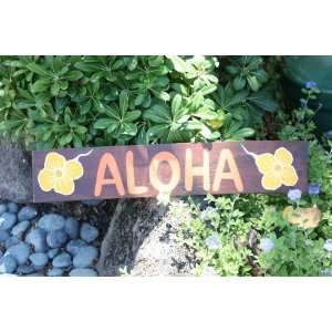  Wooden Aloha Sign w/ Hibiscus 20   Tiki Bar Decor Patio 