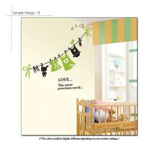 Happy Sunny Day Laundry Line Nursery Kids Room Wall Decor Sticker 