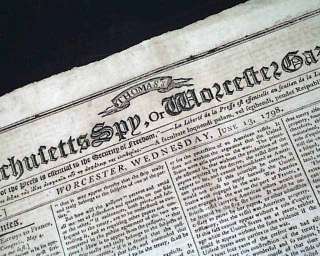 JOHN ADAMS Worcester MA Increase Sumner 1798 Newspaper  