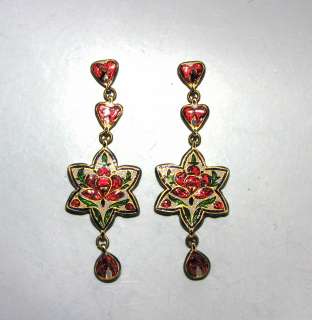 70CT DIAMONDS ARTISAN ENAMEL EARRINGS█RARE█XTRALONG█  