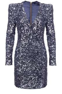 French Connection Samantha Silver Sequins Wrap Dress 8 36  