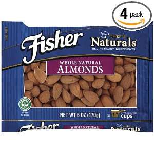 Fisher Almonds, Whole Natural, 6 Ounce Packages (Pack of 4)  
