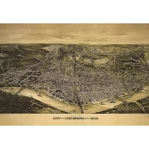  BIRDS EYE VIEW CINCINNATI MAP SMALL VINTAGE POSTER 