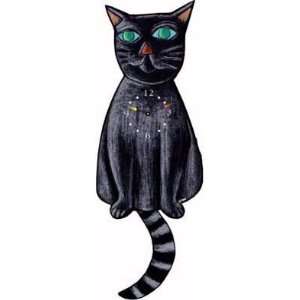  Cat Wall Clock   Black Cat (Black/Grey) (19 tall)