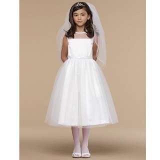   White Satin Illusion First Communion Dress 4 14 Us Angels Clothing