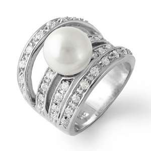   Cubic Zirconia 11.67gm White Pearl Stone Fashion Ring Sz7 Jewelry