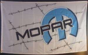 Mopar Racing Flag 3x5 White and Blue Barbed Wire Barb  