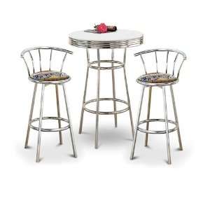   Bar Table & 2 Chrome 29 African Fabric Seat Barstools