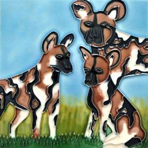  African Wild Dog Ceramic Wall Art Tile or Trivet 8x8 