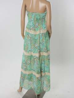 Boho Gypsy Floral Print Dress CHIFFON Green Size S  