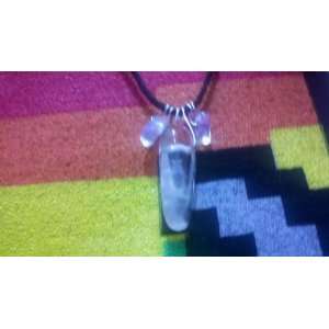  Clear Quartz Crystal and Moonstone Pendant on Cord 