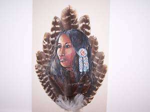 Native Indian Woman Wild Turkey Painted Feathers ART  